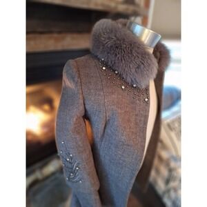 Winter Fox Fur Collar Cashmere Coat Womens   Fur Collar Coat Size SMALL